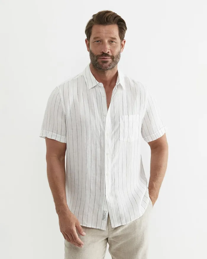 Men Sportscraft Shirts Alan Short Sleeve Linen Shirt Whitemulti