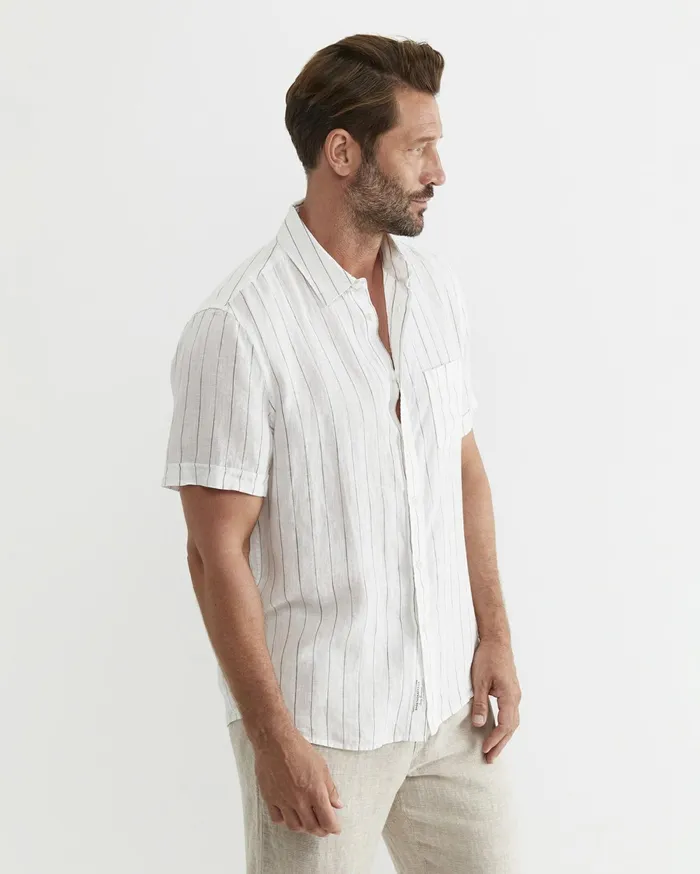 Men Sportscraft Shirts Alan Short Sleeve Linen Shirt Whitemulti