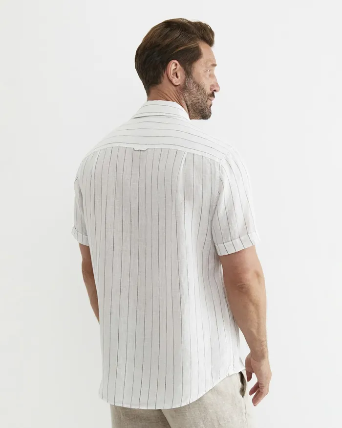 Men Sportscraft Shirts Alan Short Sleeve Linen Shirt Whitemulti