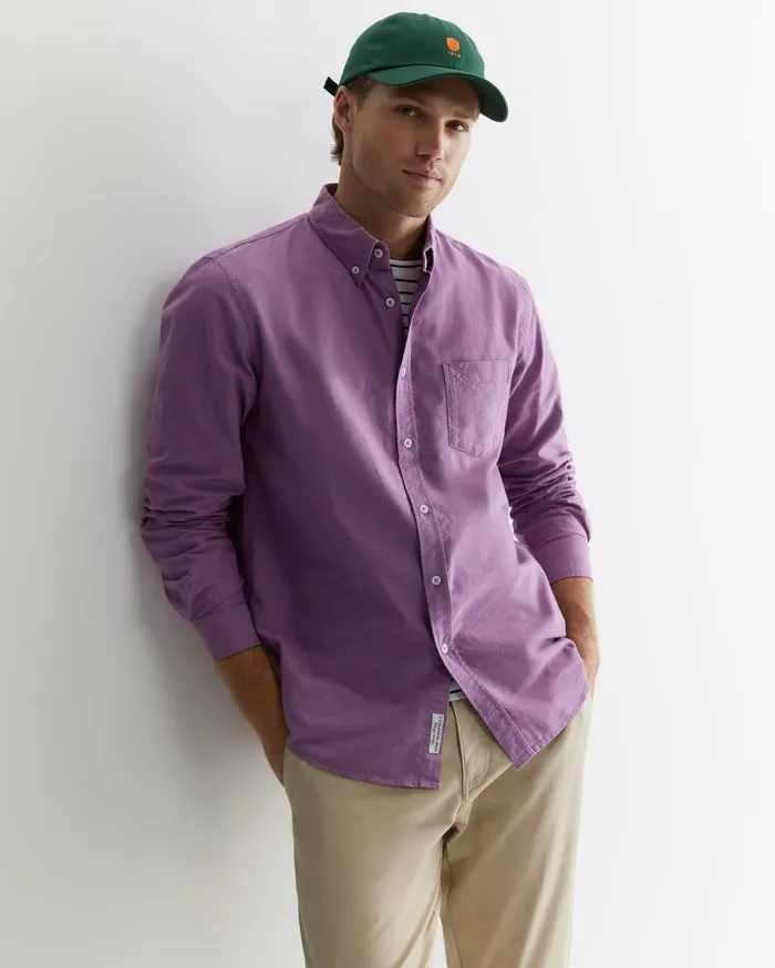 Men Sportscraft Shirts Oxford Long Sleeve Shirt Lilac