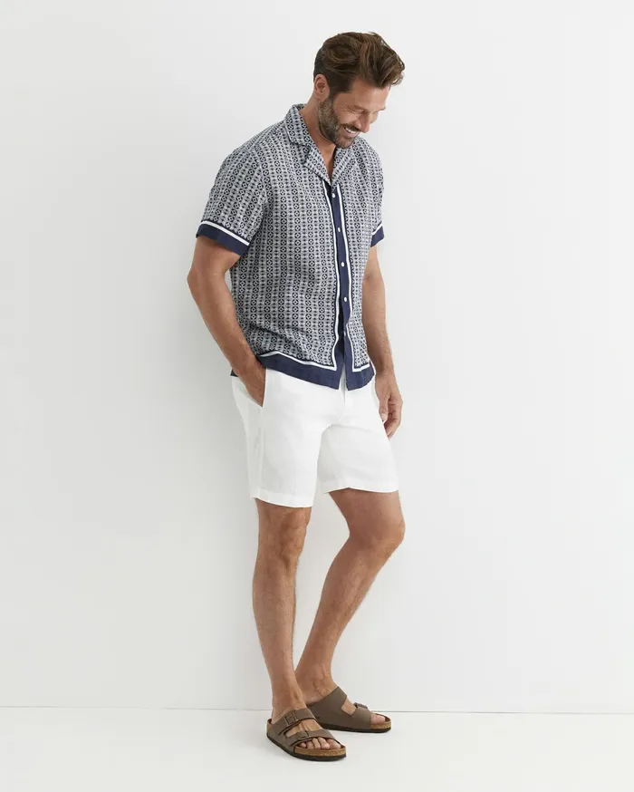 Men Sportscraft Shirts Paddington Short Sleeve Linen Blend Shirt Navy