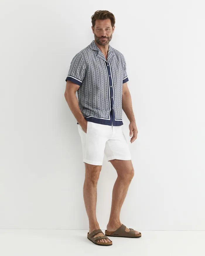 Men Sportscraft Shirts Paddington Short Sleeve Linen Blend Shirt Navy