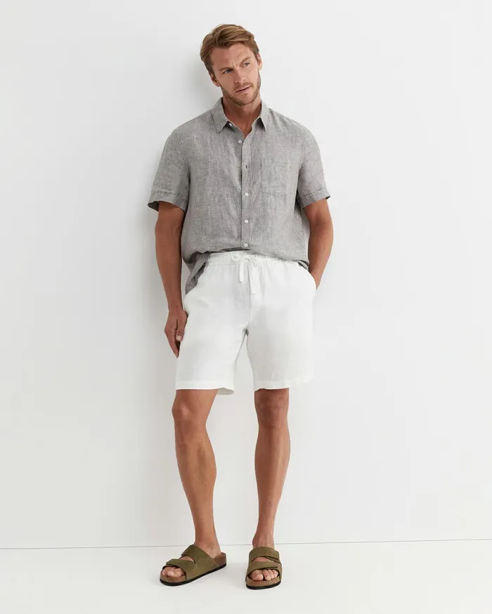 Men Sportscraft Shirts Short Sleeve Linen Shirt Grey