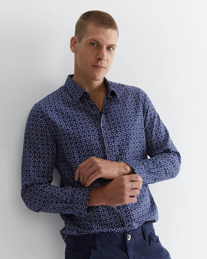 Men Sportscraft Shirts Walang Shirt Ball Point Blue