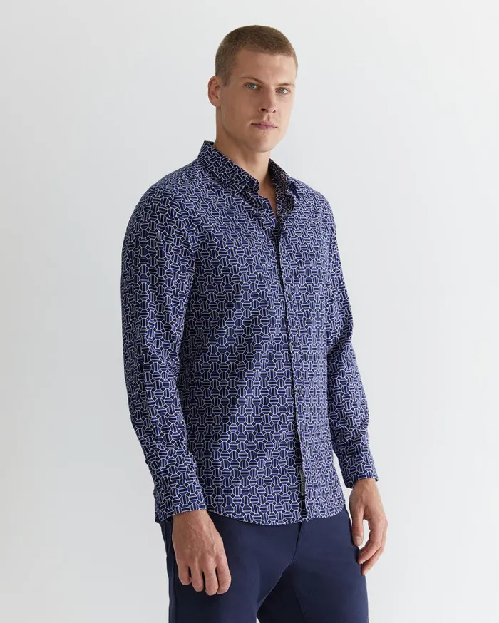 Men Sportscraft Shirts Walang Shirt Ball Point Blue