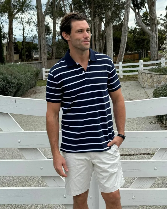 Men Sportscraft TShirts and Polos SC Stripe Pique Polo Navy