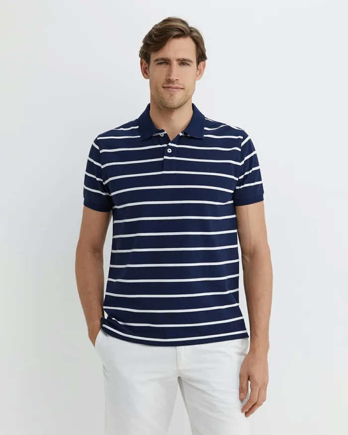 Men Sportscraft TShirts and Polos SC Stripe Pique Polo Navy