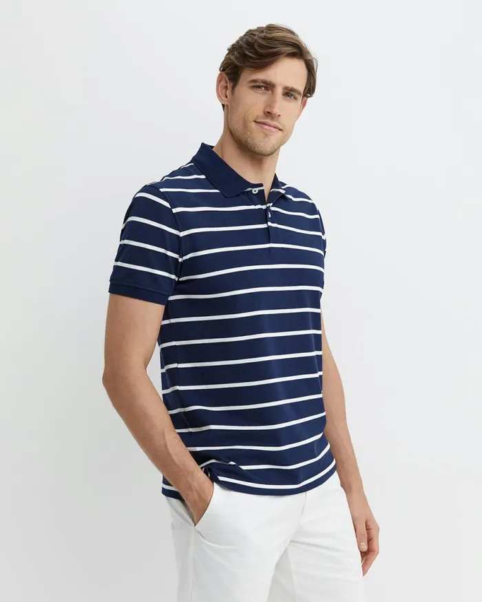 Men Sportscraft TShirts and Polos SC Stripe Pique Polo Navy