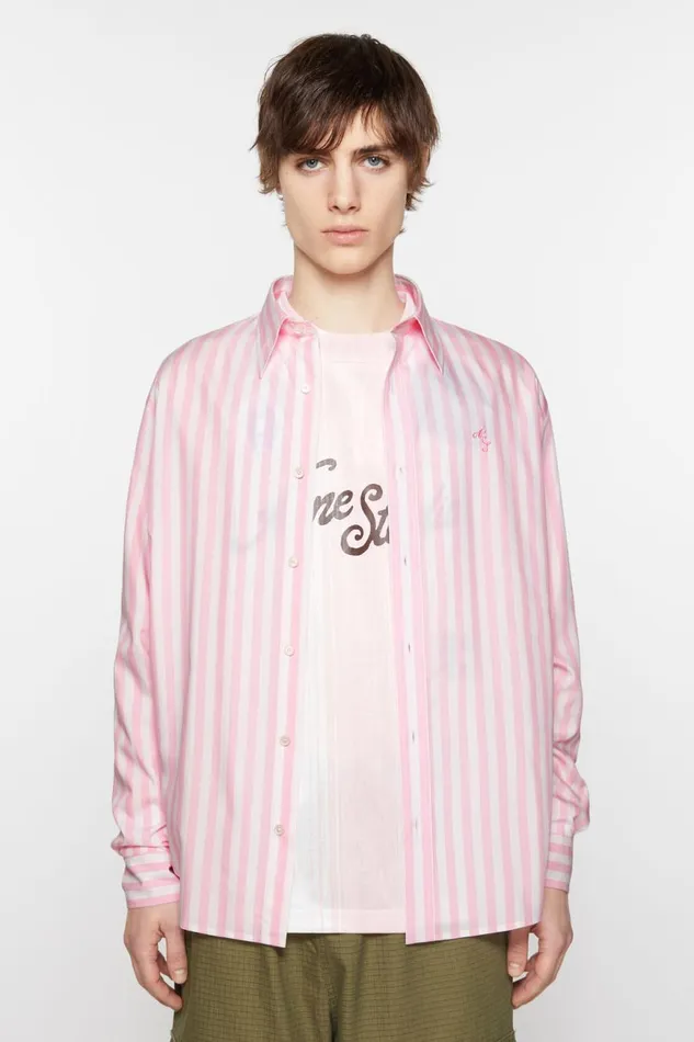Men Stripe Buttonup Shirt Pinkwhite Acne Studios Shirts
