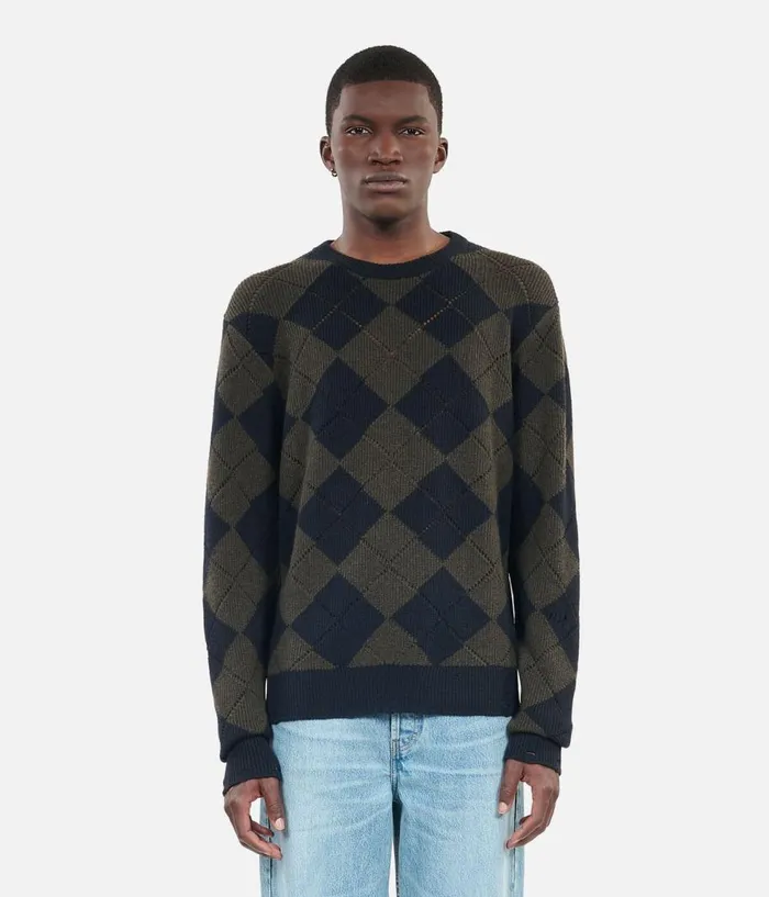 Men Sweaters THE KOOPLES Black And Khaki Diamond Sweater Men Sweaters THE KOOPLES Black And Khaki Diamond Sweater