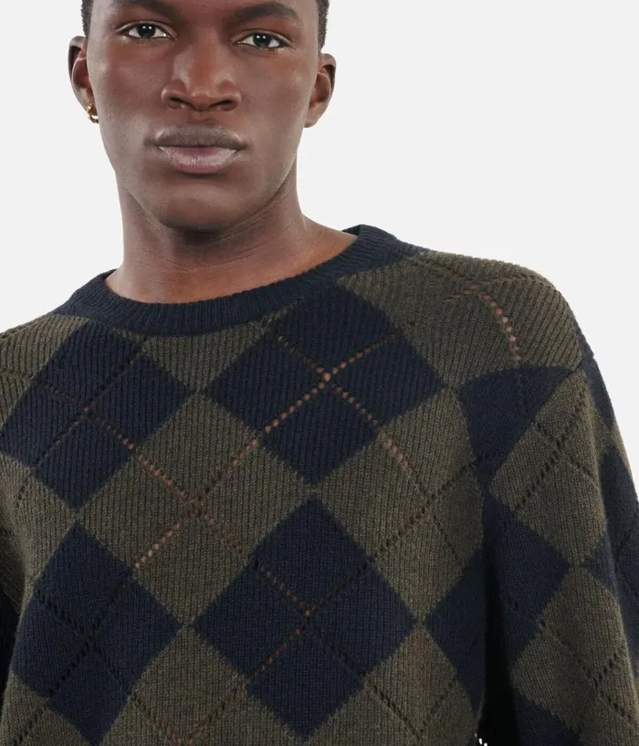 Men Sweaters THE KOOPLES Black And Khaki Diamond Sweater Men Sweaters THE KOOPLES Black And Khaki Diamond Sweater