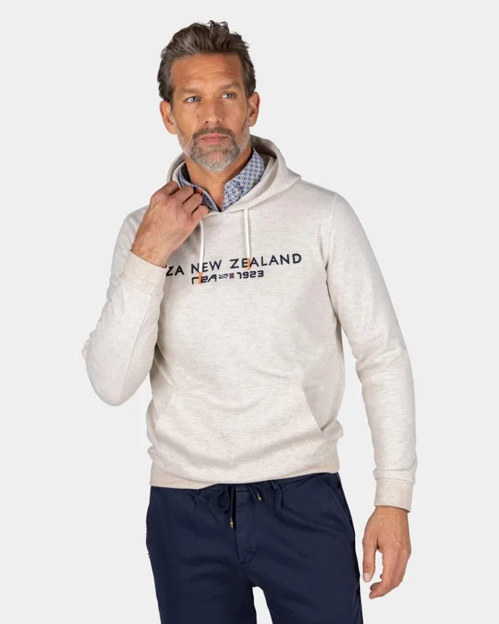 Men Sweatshirts NZA New Zealand Auckland Ecru Hoodie With Chest Text 8211 Powder Sand