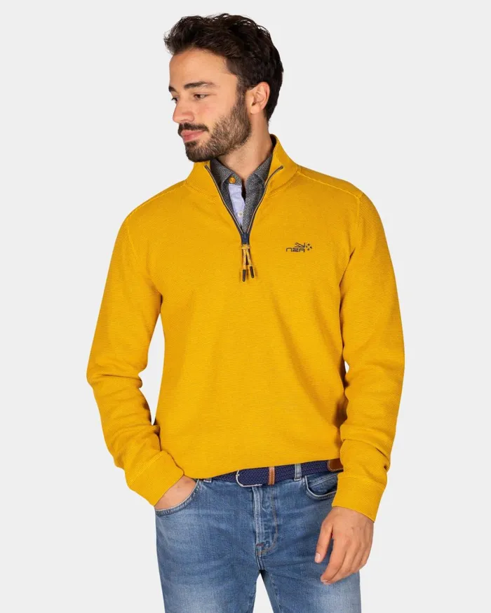 Men Sweatshirts NZA New Zealand Auckland Ochre Yellow Cotton HalfZip Sweater 8211 Warm Ocre Men Sweatshirts NZA New Zealand Auckland Ochre Yellow Cotton HalfZip Sweater 8211 Warm Ocre