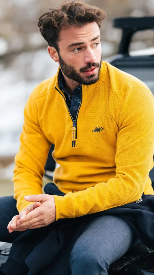 Men Sweatshirts NZA New Zealand Auckland Ochre Yellow Cotton HalfZip Sweater 8211 Warm Ocre