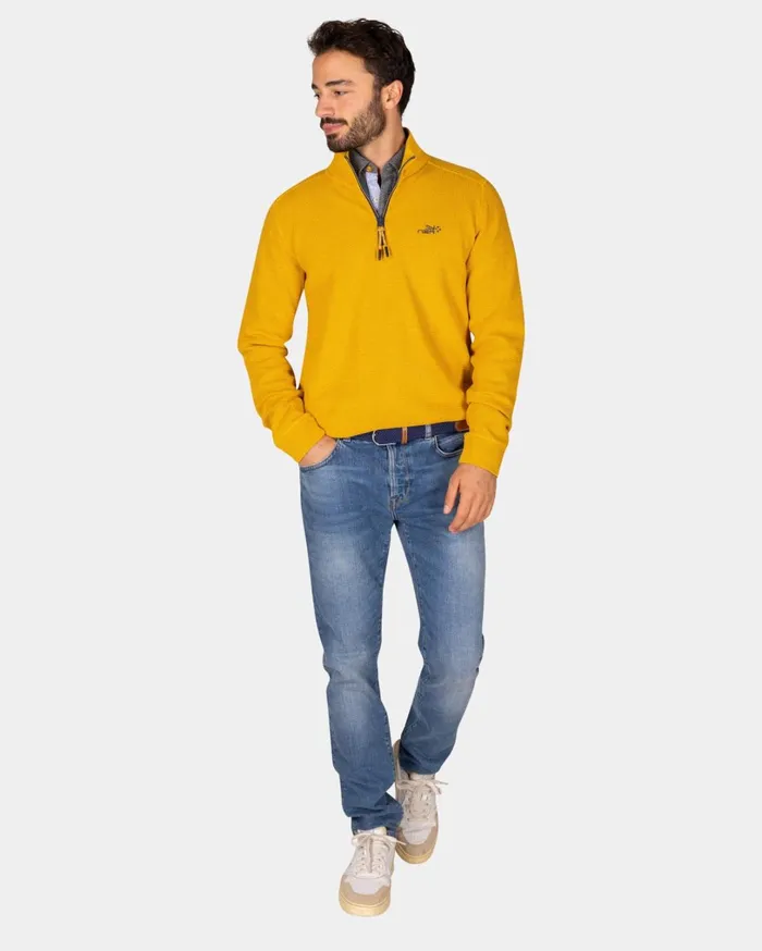 Men Sweatshirts NZA New Zealand Auckland Ochre Yellow Cotton HalfZip Sweater 8211 Warm Ocre