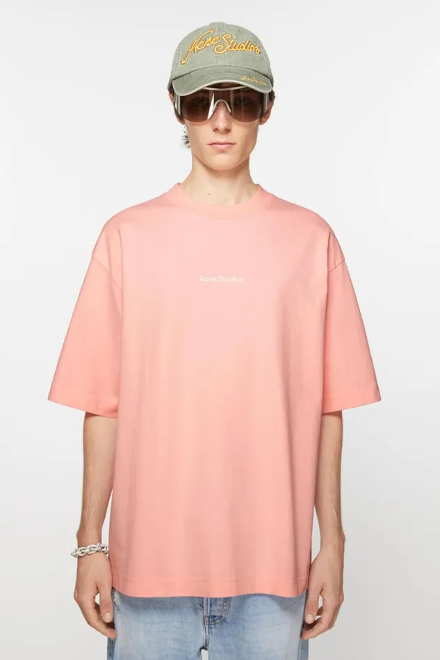 Men Tshirt Logo Pale Pink Acne Studios Tshirts