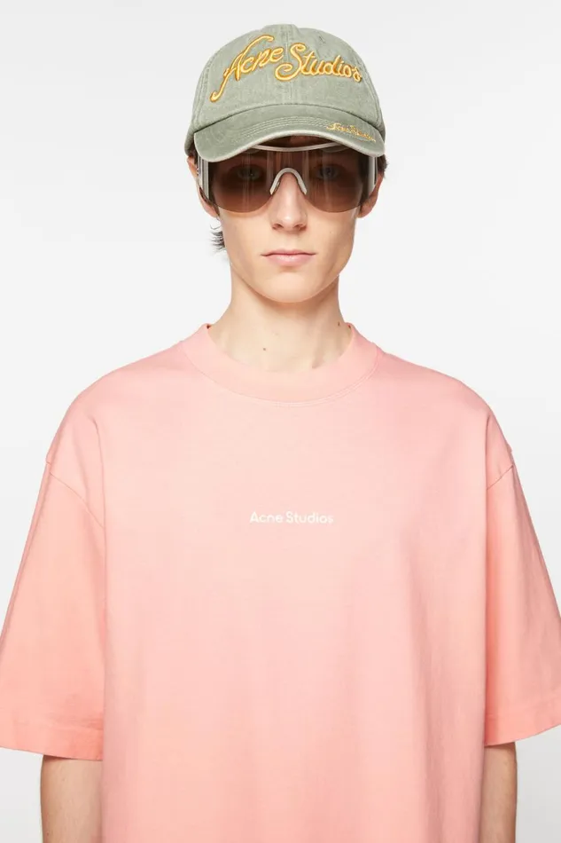 Men Tshirt Logo Pale Pink Acne Studios Tshirts