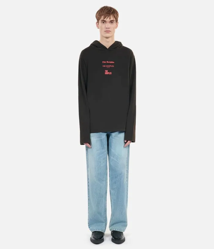 Men Tshirts THE KOOPLES Longsleeved Black Hooded Locations Serigraphy Tshirt Men Tshirts THE KOOPLES Longsleeved Black Hooded Locations Serigraphy Tshirt