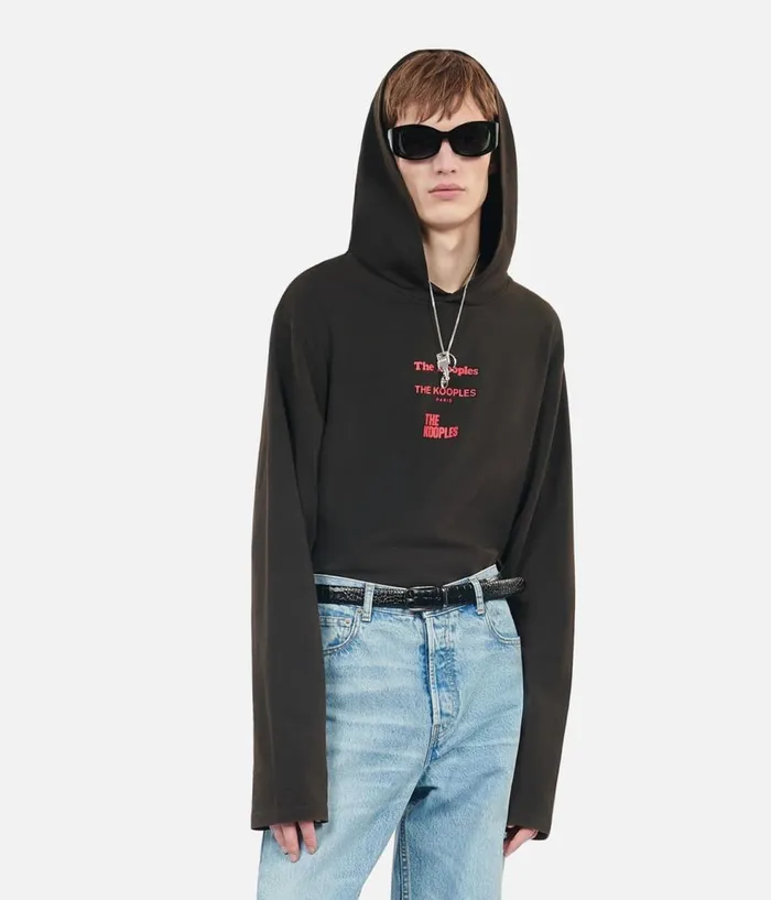 Men Tshirts THE KOOPLES Longsleeved Black Hooded Locations Serigraphy Tshirt Men Tshirts THE KOOPLES Longsleeved Black Hooded Locations Serigraphy Tshirt