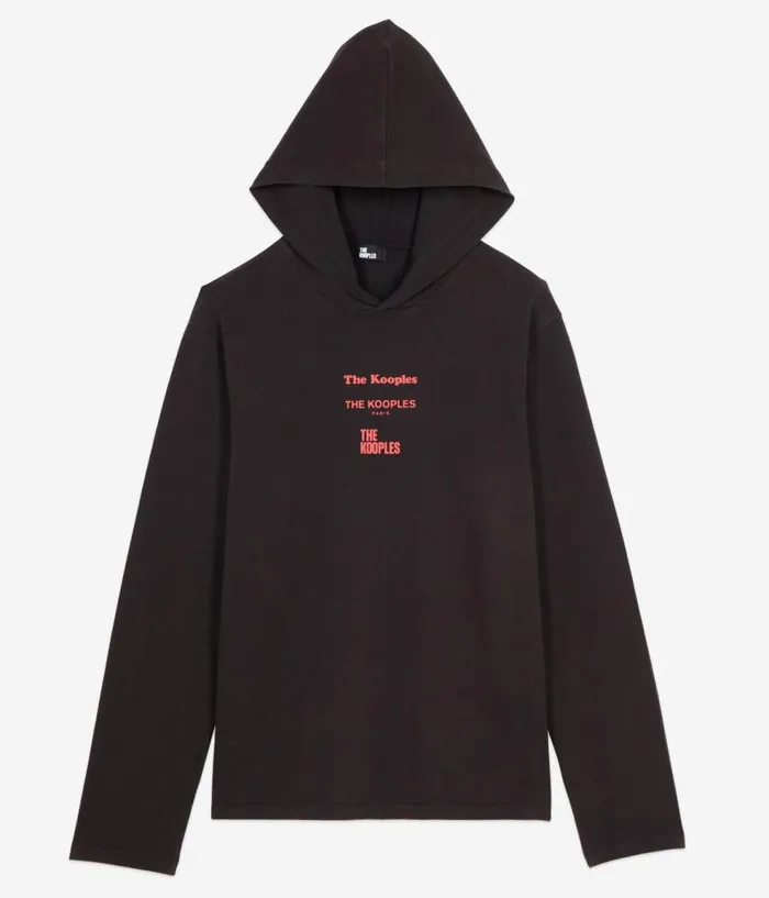 Men Tshirts THE KOOPLES Longsleeved Black Hooded Locations Serigraphy Tshirt Men Tshirts THE KOOPLES Longsleeved Black Hooded Locations Serigraphy Tshirt