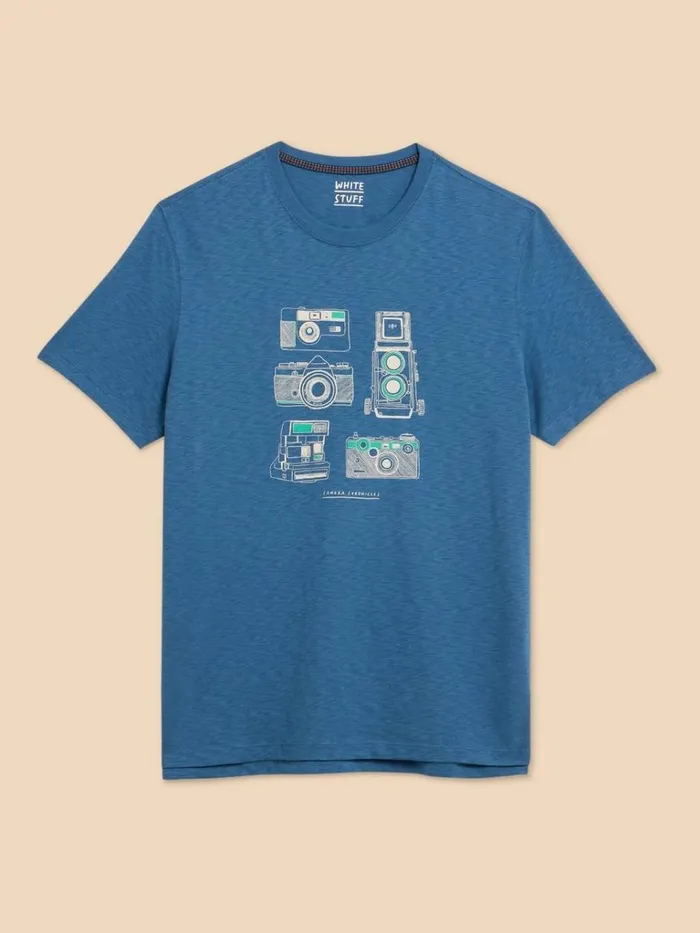 Men TSHIRTS White Stuff Camera Chronicles Graphic Tee Blue Print Men TSHIRTS White Stuff Camera Chronicles Graphic Tee Blue Print