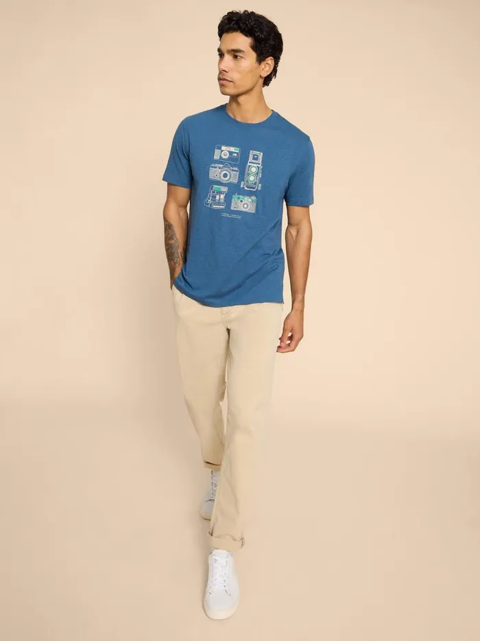 Men TSHIRTS White Stuff Camera Chronicles Graphic Tee Blue Print Men TSHIRTS White Stuff Camera Chronicles Graphic Tee Blue Print