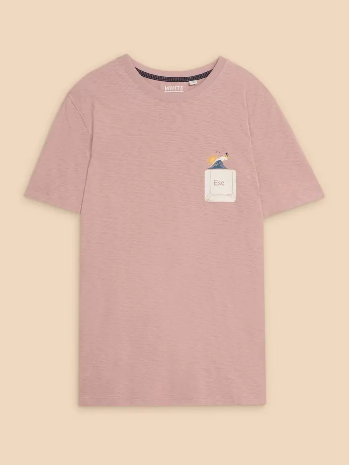 Men TSHIRTS White Stuff Escape Graphic Short Sleeve Tee Pink Print Men TSHIRTS White Stuff Escape Graphic Short Sleeve Tee Pink Print