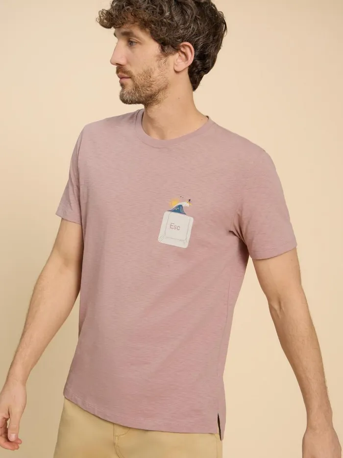 Men TSHIRTS White Stuff Escape Graphic Short Sleeve Tee Pink Print Men TSHIRTS White Stuff Escape Graphic Short Sleeve Tee Pink Print