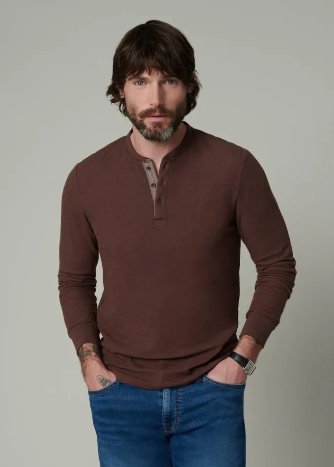 Men Tops Tees Joe039s Jeans DWIGHT DOUBLE FACE HENLEY Chocolate Martini
