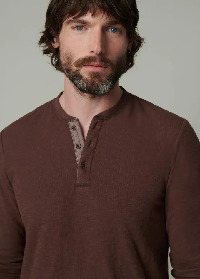 Men Tops Tees Joe039s Jeans DWIGHT DOUBLE FACE HENLEY Chocolate Martini