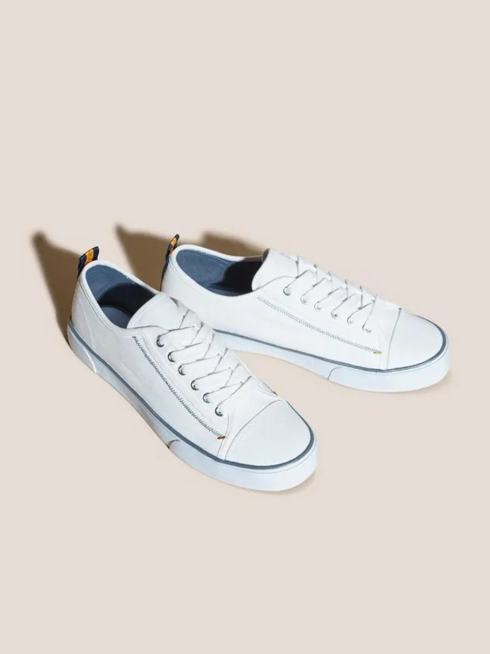 Men TRAINERS White Stuff Canvas Lace Up Plimsolls White Multi