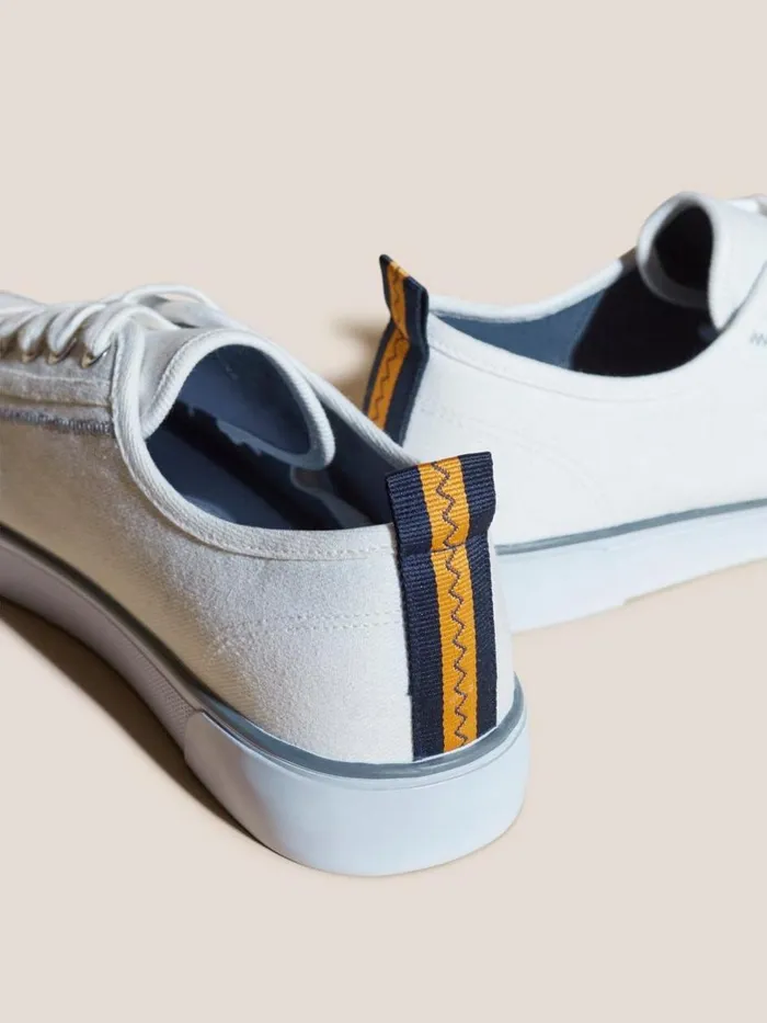 Men TRAINERS White Stuff Canvas Lace Up Plimsolls White Multi