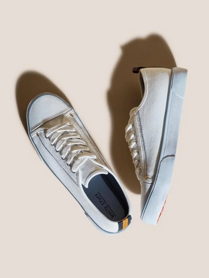 Men TRAINERS White Stuff Canvas Lace Up Plimsolls White Multi