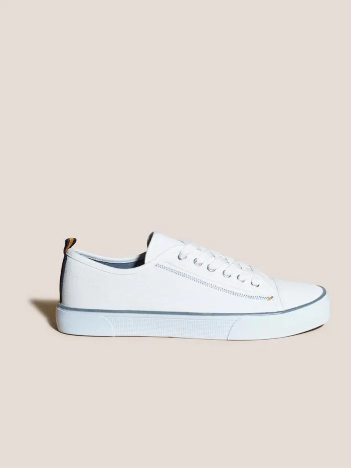 Men TRAINERS White Stuff Canvas Lace Up Plimsolls White Multi