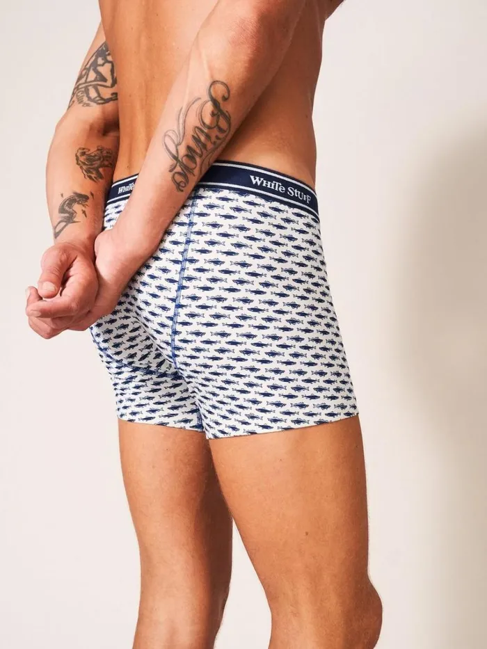 Men UNDERWEAR White Stuff 2 Pack Boxers Print And Plain White Multi
