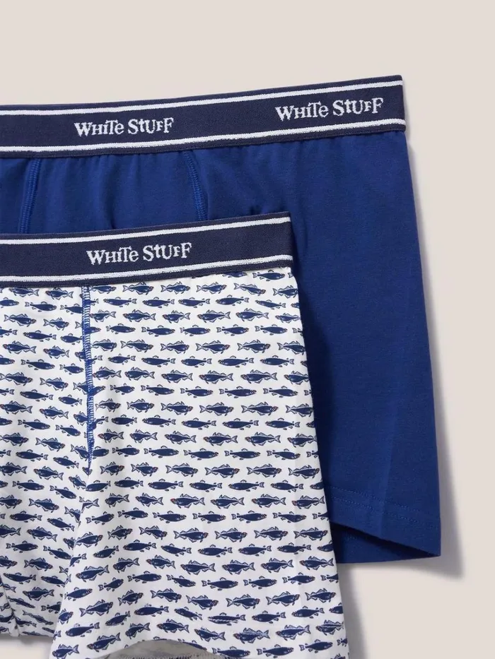 Men UNDERWEAR White Stuff 2 Pack Boxers Print And Plain White Multi