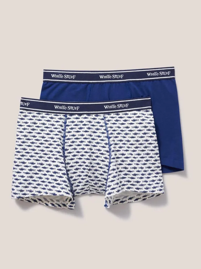 Men UNDERWEAR White Stuff 2 Pack Boxers Print And Plain White Multi