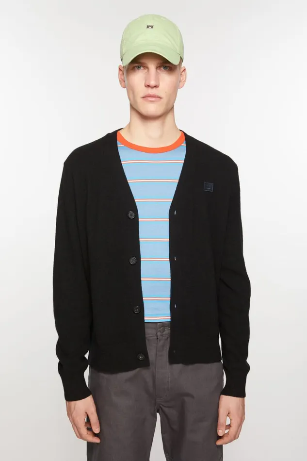 Men Vneck Cardigan Black Acne Studios Knitwear