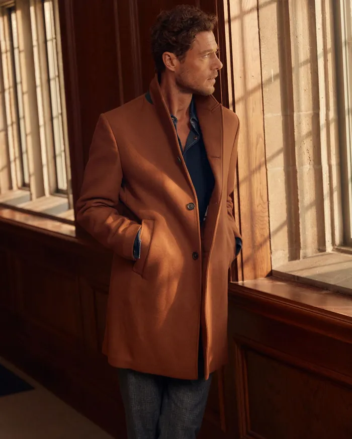 Men Walking Car Coat Rust Billy Reid Jackets and Outerwear