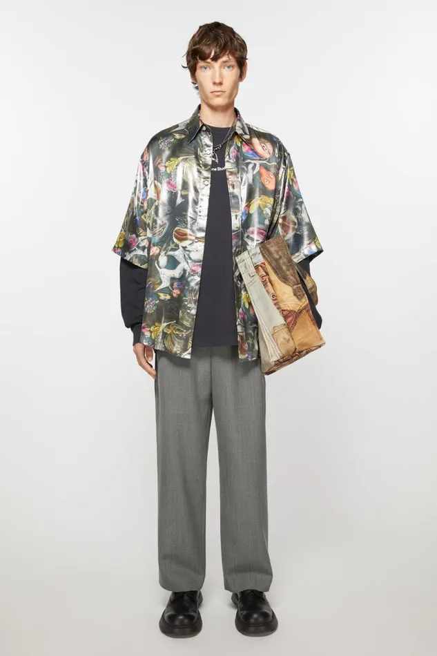 Men Wool Blend Trousers Grey Melange Acne Studios Trousers