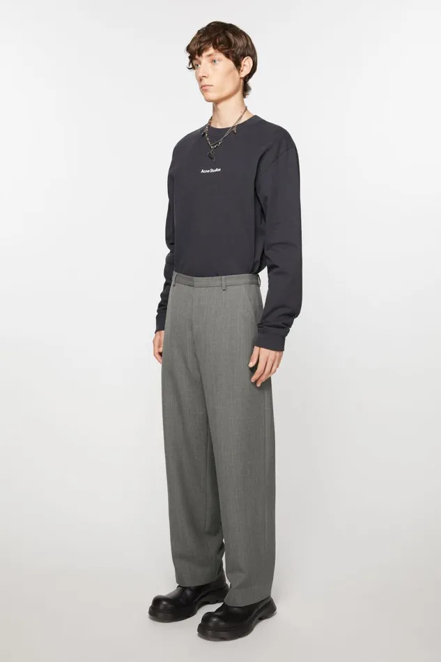 Men Wool Blend Trousers Grey Melange Acne Studios Trousers