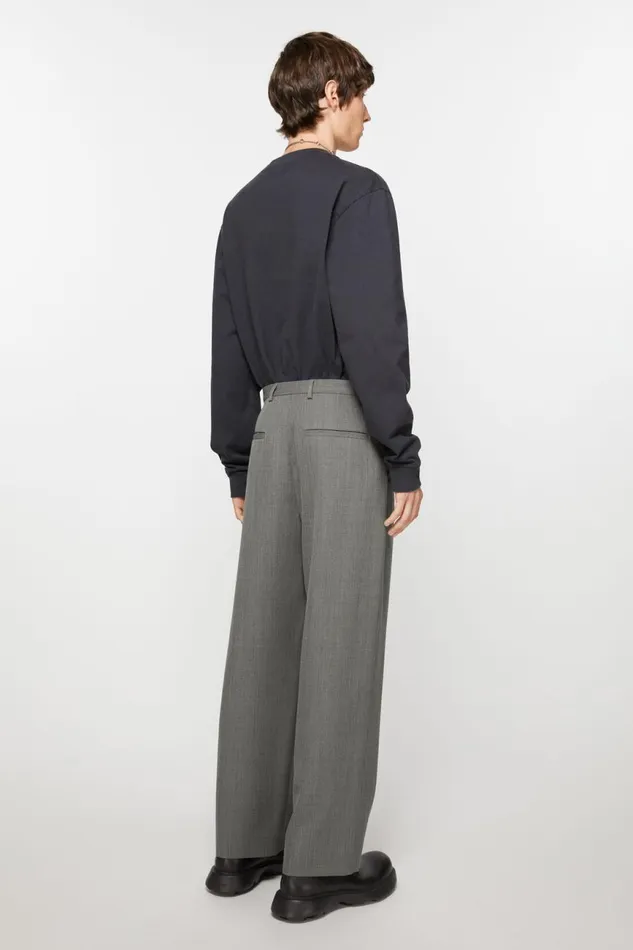 Men Wool Blend Trousers Grey Melange Acne Studios Trousers