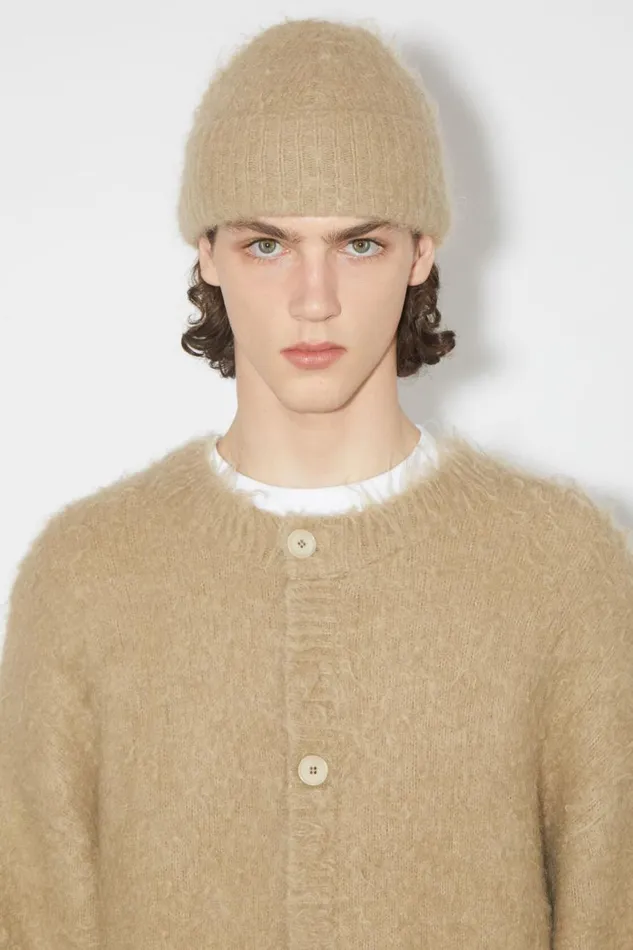 Men Wool Mohair Beanie Dark Beige Acne Studios Hats