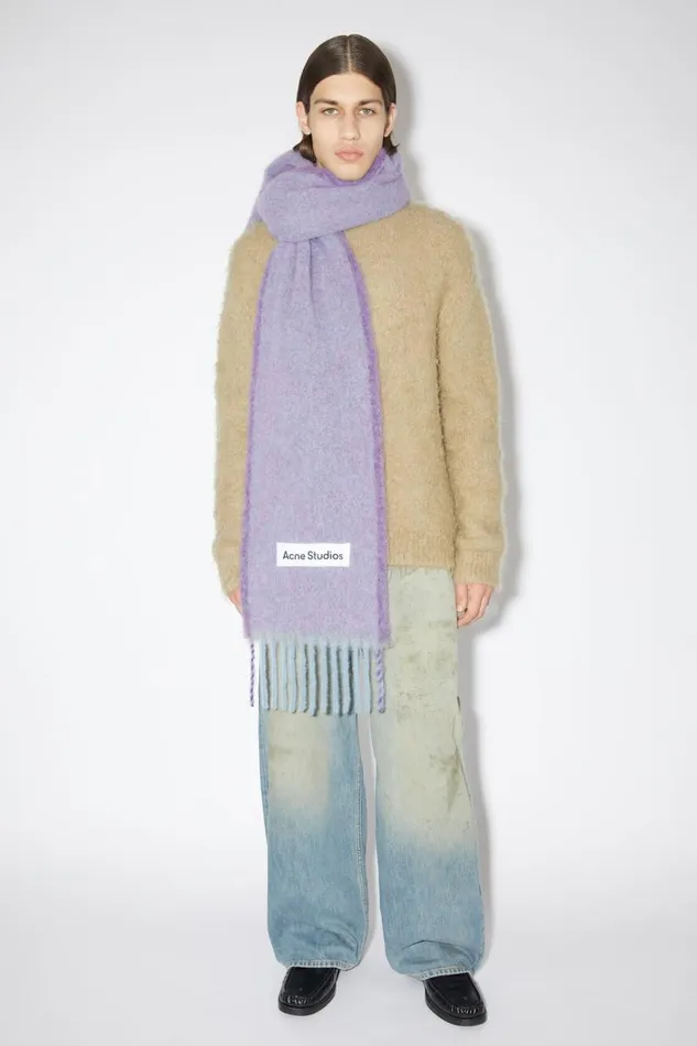 Men Wool Mohair Scarf 8211 Narrow Lavender Purple Acne Studios Scarves