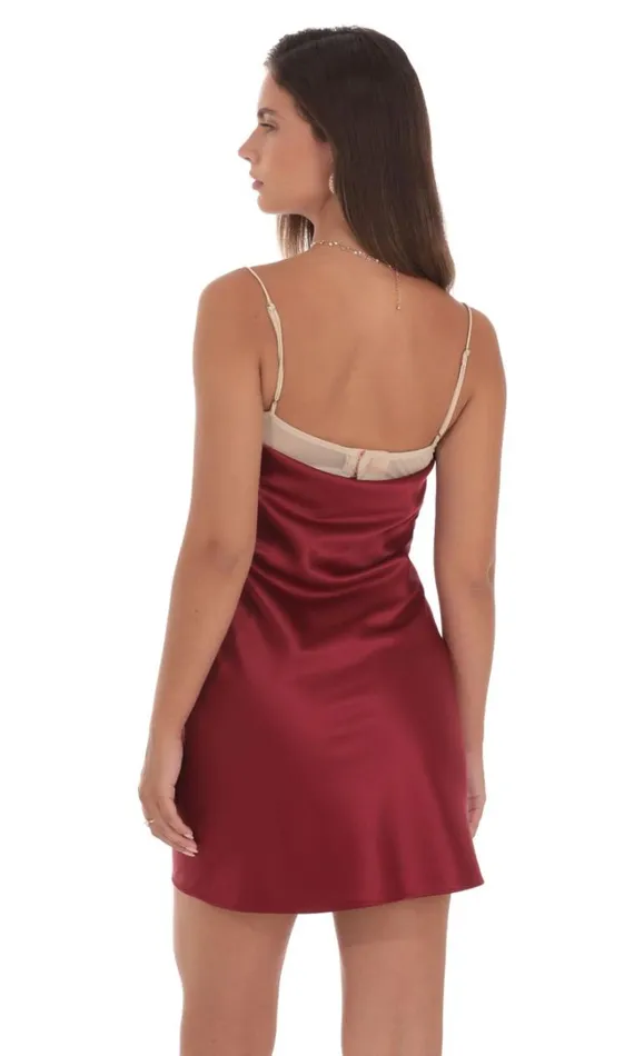 Mesh Bust Satin Dress Maroon Women LUCY IN THE SKY Mini Dresses Mesh Bust Satin Dress Maroon Women LUCY IN THE SKY Mini Dresses