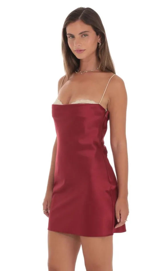 Mesh Bust Satin Dress Maroon Women LUCY IN THE SKY Mini Dresses Mesh Bust Satin Dress Maroon Women LUCY IN THE SKY Mini Dresses