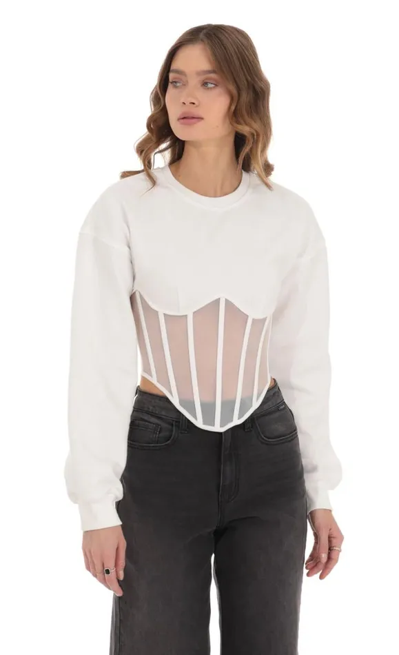 Mesh Corset Jumper White Women LUCY IN THE SKY Jumpers and Cardigans