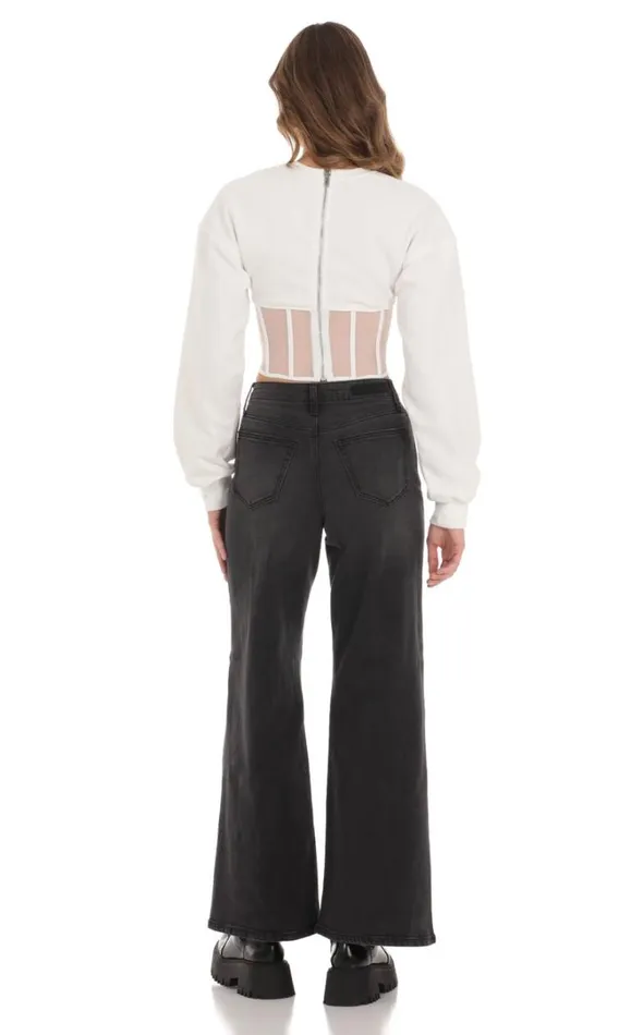 Mesh Corset Jumper White Women LUCY IN THE SKY Jumpers and Cardigans