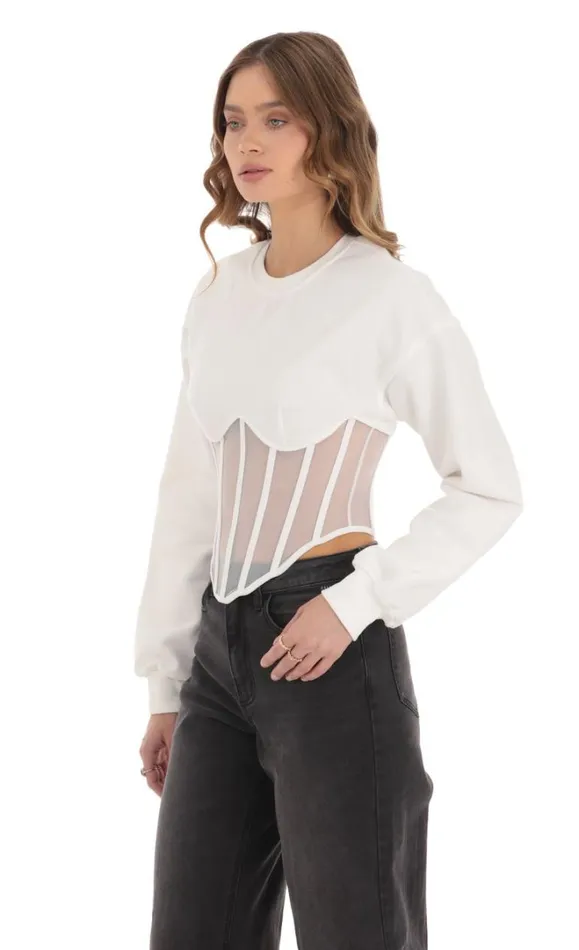 Mesh Corset Jumper White Women LUCY IN THE SKY Jumpers and Cardigans