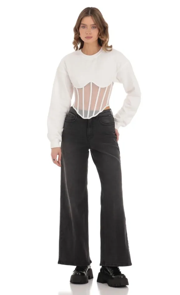 Mesh Corset Jumper White Women LUCY IN THE SKY Jumpers and Cardigans
